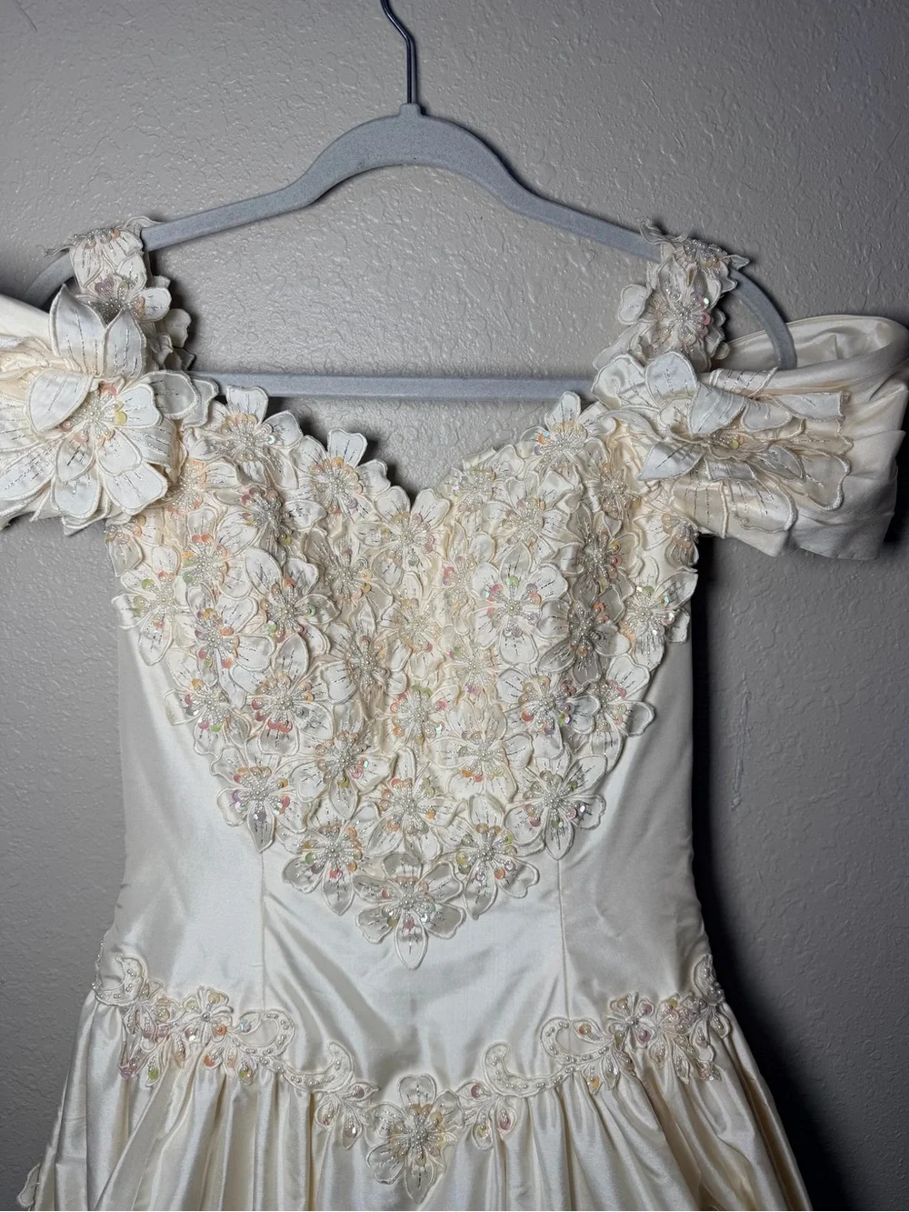 Vintage 100% Silk Wedding Dress Size 10 Romantic Princess Floral Beaded